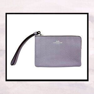 Coach Pebbled Leather Corner Zip Wristlet In Silver Mist